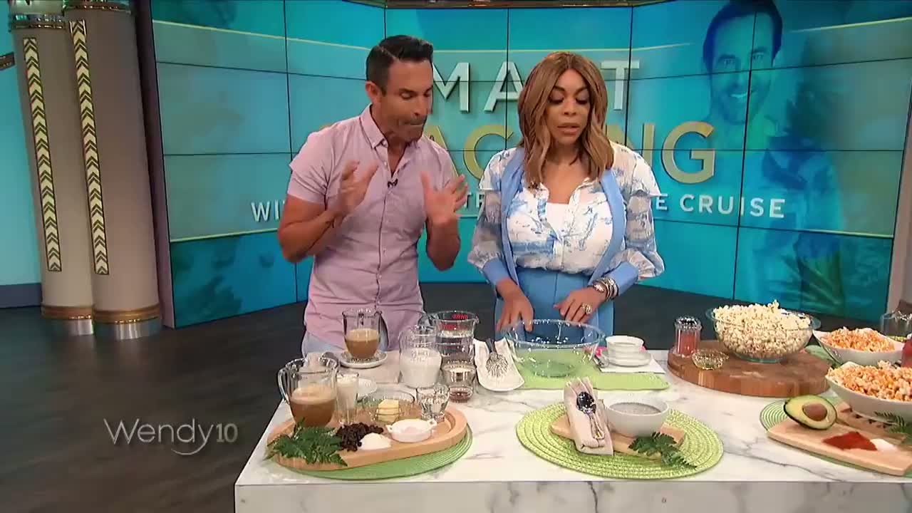 Jorge Cruise on The Wendy Williams Show presenting healthy snacks for intermittent fasting