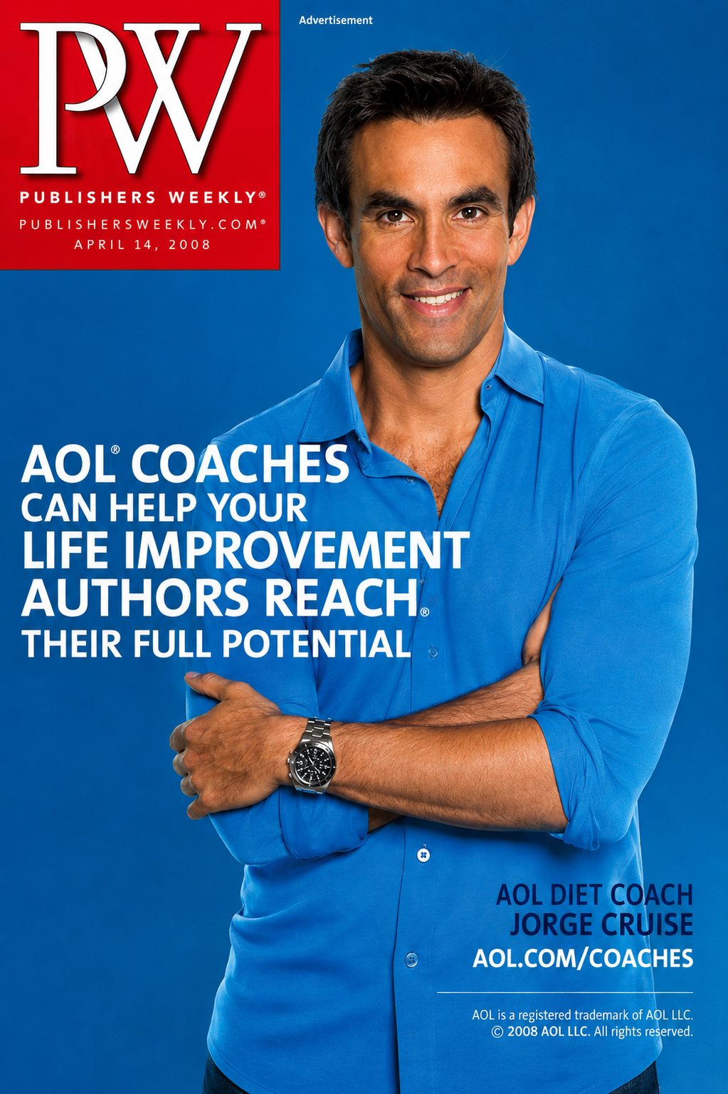 Publishers Weekly, April 14, 2008 cover — AOL Coaches, featuring AOL Diet Coach Jorge Cruise
