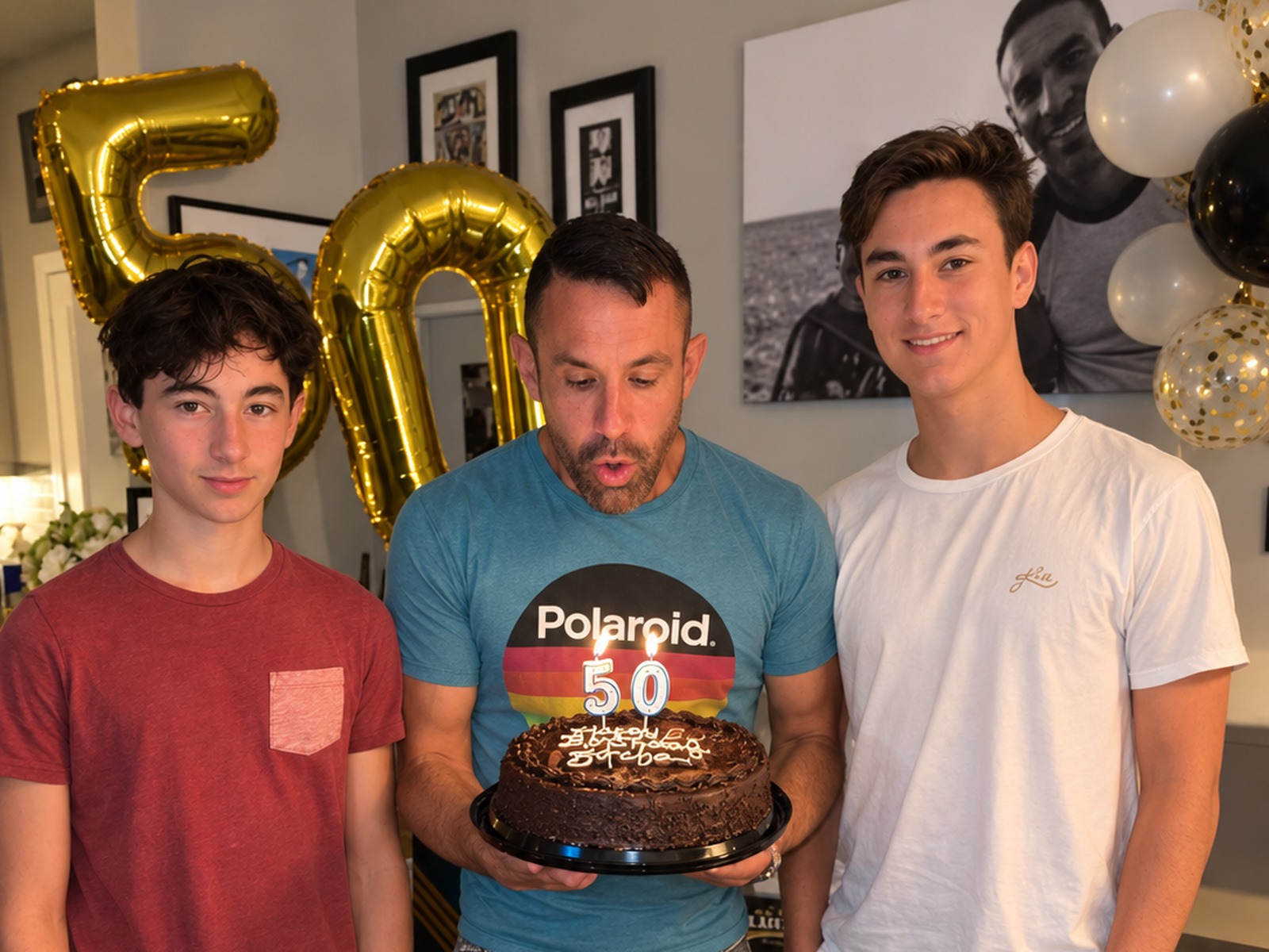 Jorge Cruise celebrating his 50th birthday with Owen and Parker in 2021