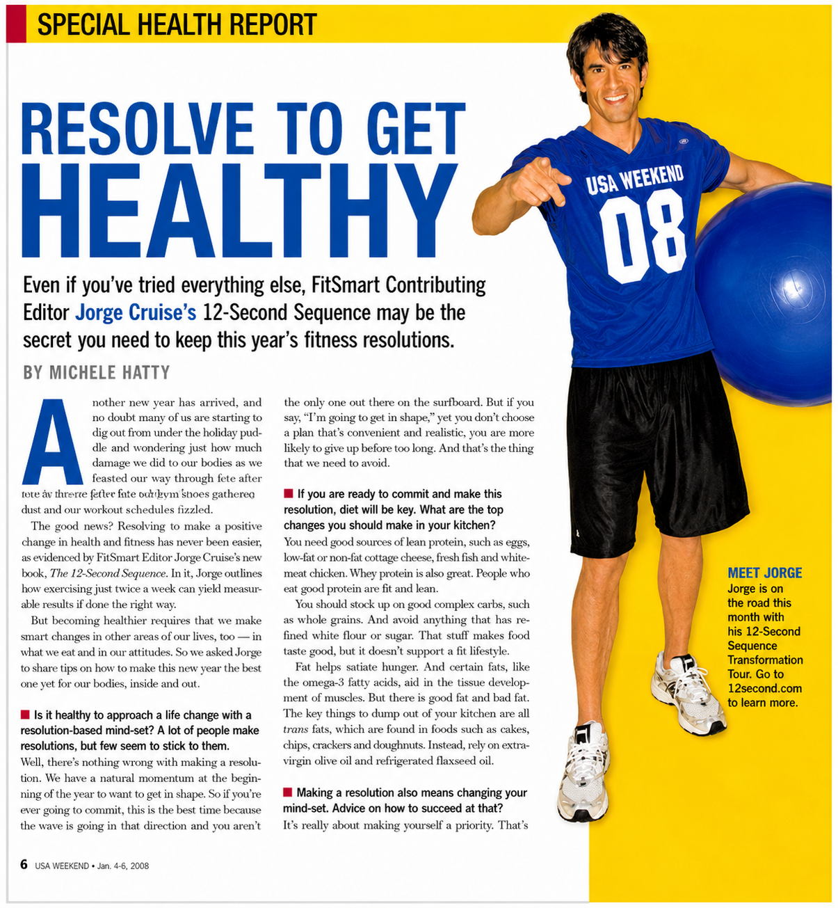 USA WEEKEND page 6, Resolve to Get Healthy — the 12-Second Sequence interview with Jorge Cruise
