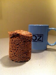 The Skinny Muffin baked in a blue mug