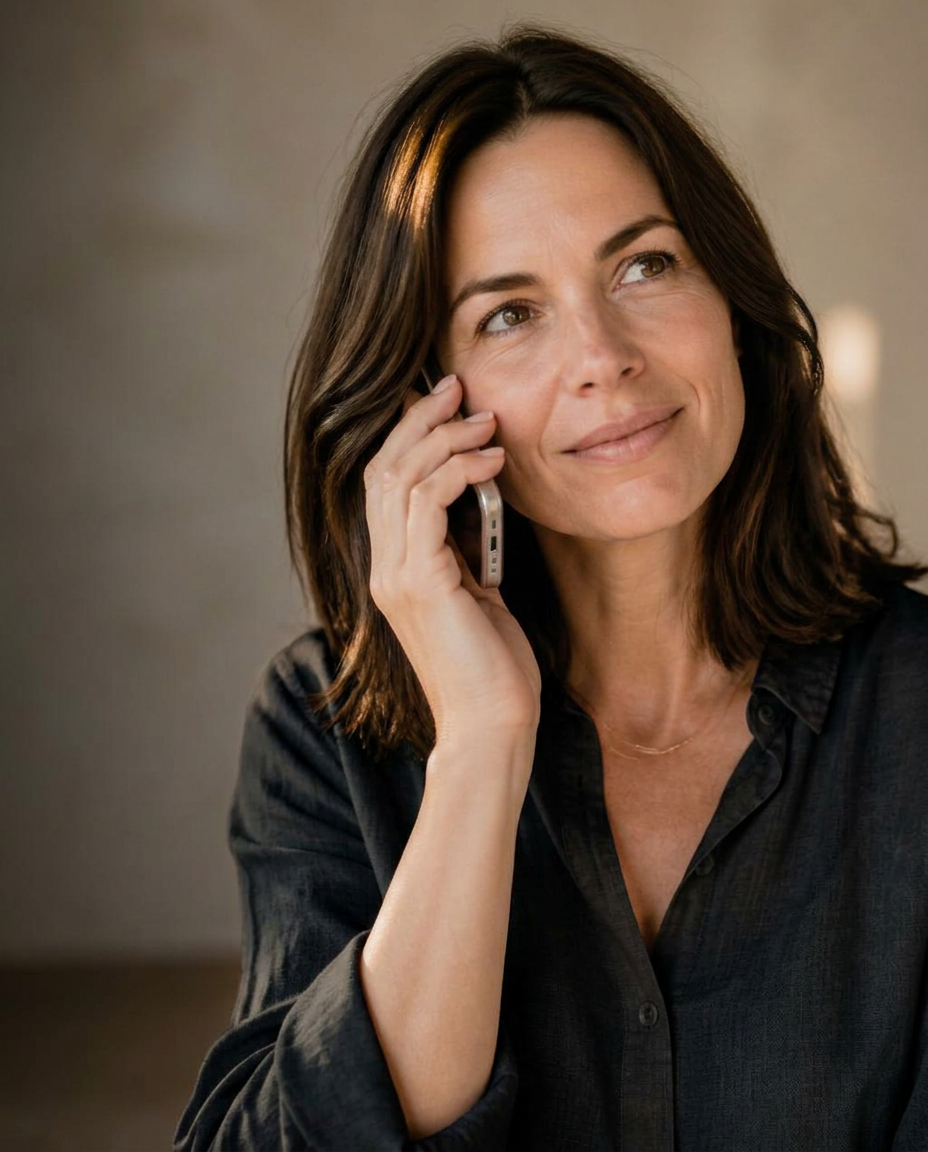 A member talking with Virtual Jorge on her phone