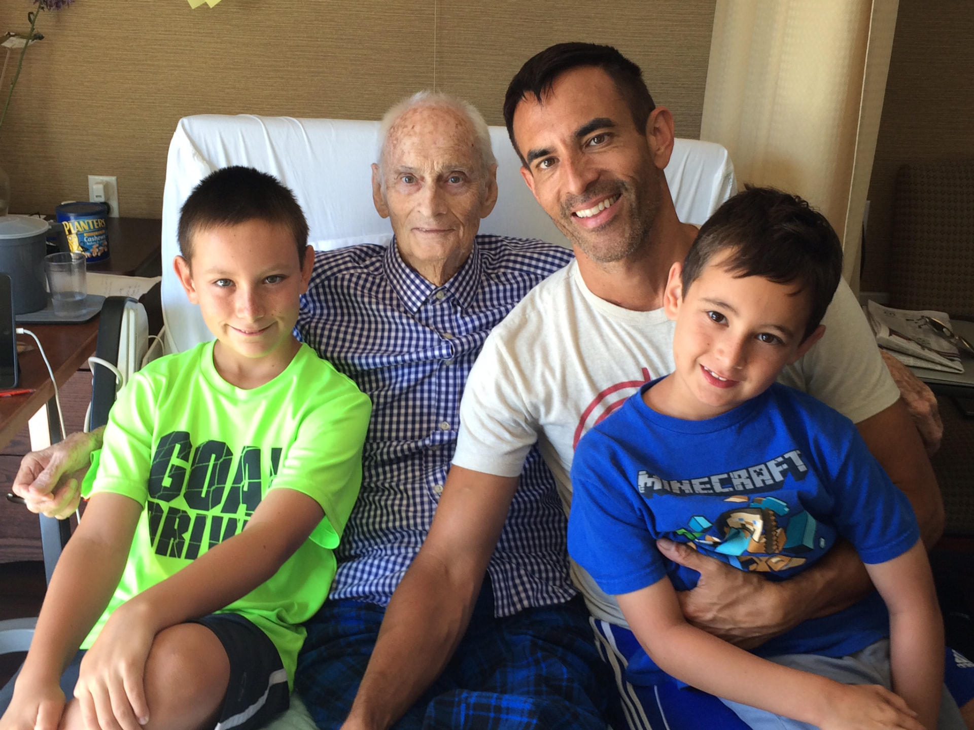 Parker, Grandpa Mel, Jorge and Owen — one of our last visits together